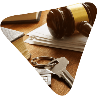 Gavel with keys on paperwork — probate and heir search